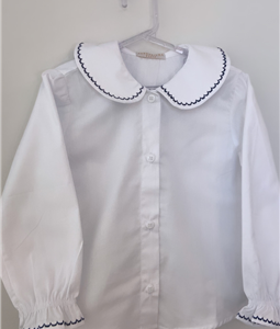 Camisa Social Branca com Botes e Bordado Gola e Manga