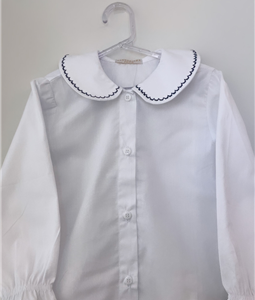 Camisa Social Branca com Botes e Bordado Gola e Manga