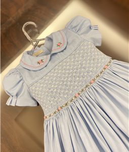 Vestido Azul Flores e Linhas