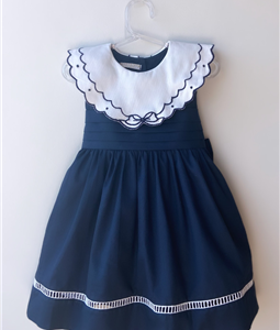 Vestido Azul Marinho Gola Bordada