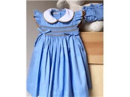 Vestido Azul tipo Materno com  acabamento em Crochê