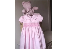 Vestido em Tricoline com Rococ Branco e Rosa