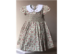 Vestido Floral com Guipir e Gola Bordada