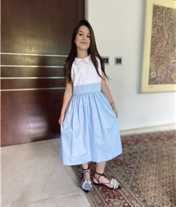 Vestido Gola Nuvem sem manga saia Azul Lao atrs