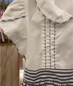 Vestido Listrado com Pontos Pala