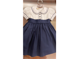 Vestido Saia Azul Marinho Blusa e Manga Bordada