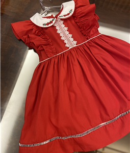 Vestido Vermelho com renda e Gola Bordada a mo