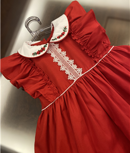 Vestido Vermelho com renda e Gola Bordada a mo