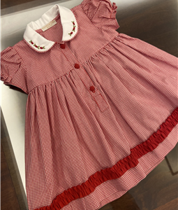 Vestido Xadrex Vermelho Gola Bordada