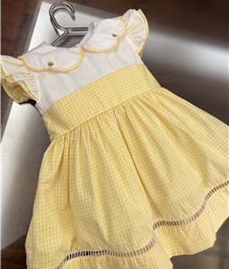 Vestido Xadrez Amarelo  Bordado Gola