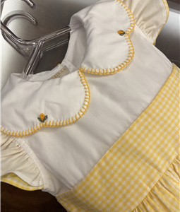 Vestido Xadrez Amarelo  Bordado Gola